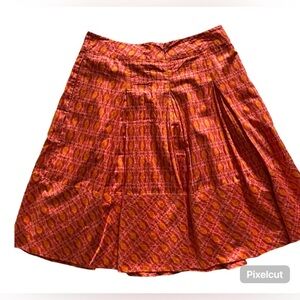 Talbots Orange Midi A-Line Skirt with Pleated Design size 6P